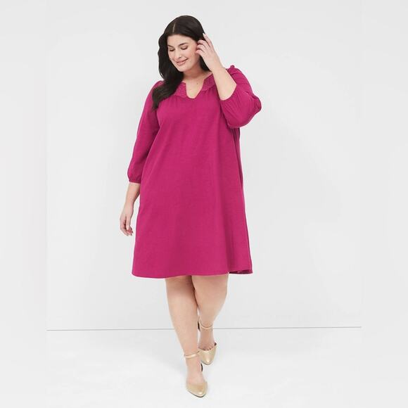 Lane Bryant 3/4-Sleeve Eyelet-Detail Swing Dress Size 26/28 Boho Pockets - Picture 1 of 14